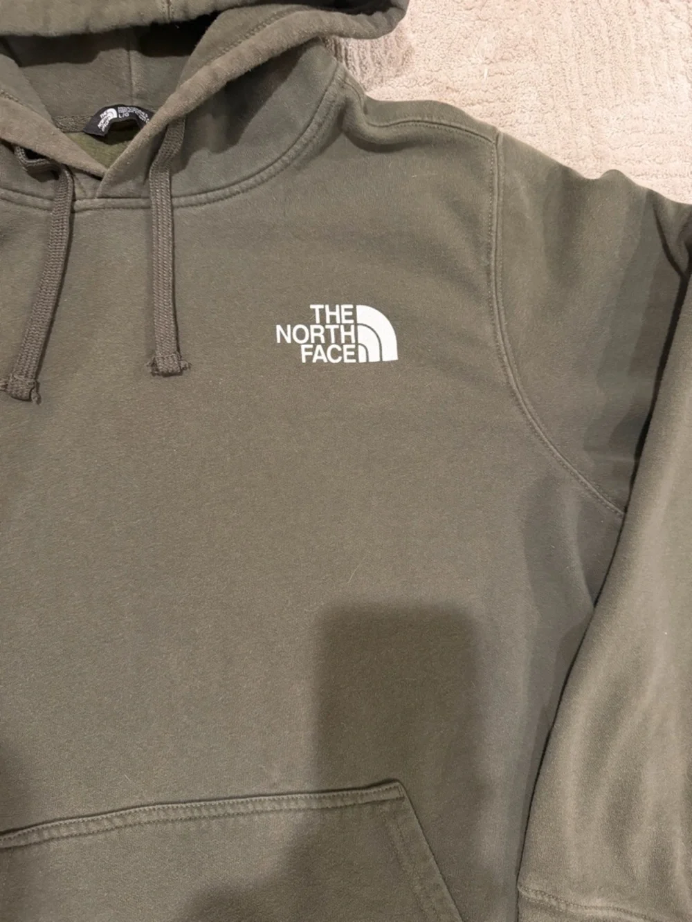 The North Face Olive Green Pullover Hoodie with Logo Tag